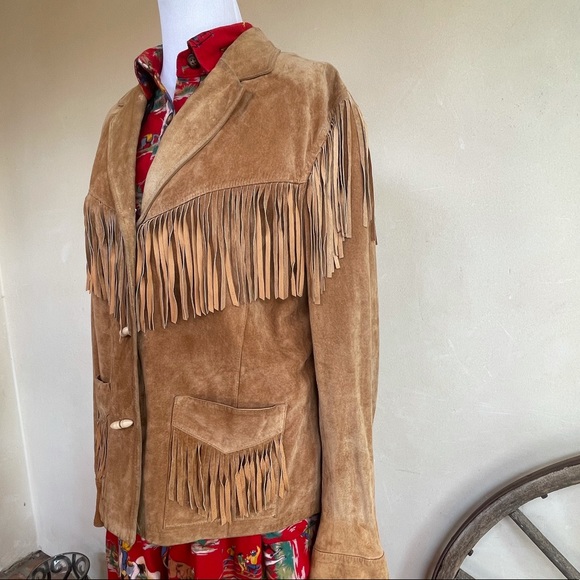 RALPH LAUREN Soft Camel Leather Western Fringed Jacket Bone Buttons Rare Sz 3x!! - Picture 12 of 14